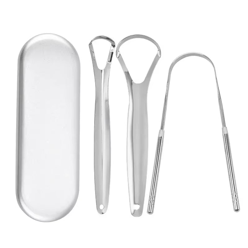 Premium 1Pcs/3Pcs Metal Tongue Scraper Cleaner for Adults & Kids Portable Stainless Steel Tongue Scrapers Brushes for Removing