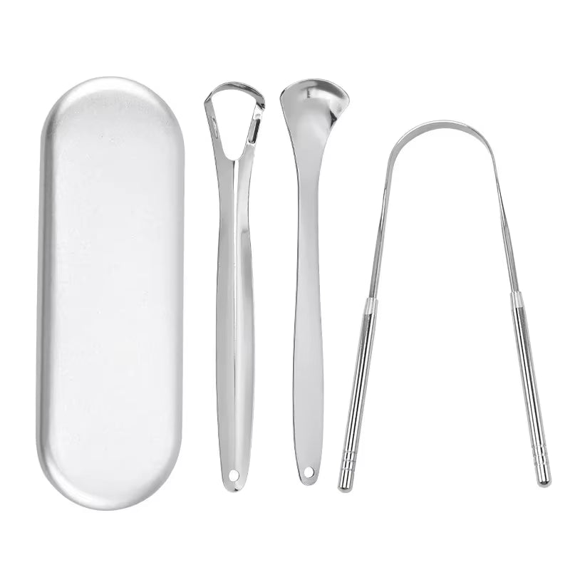 Premium 1Pcs/3Pcs Metal Tongue Scraper Cleaner for Adults & Kids Portable Stainless Steel Tongue Scrapers Brushes for Removing